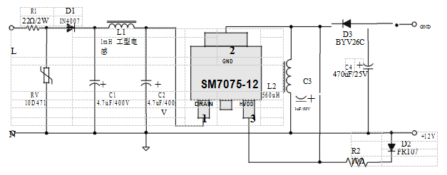 替换亚成微ic驱动电源管理芯片SM7075P升级版电路方案(图5) SM7075主要功能表述图